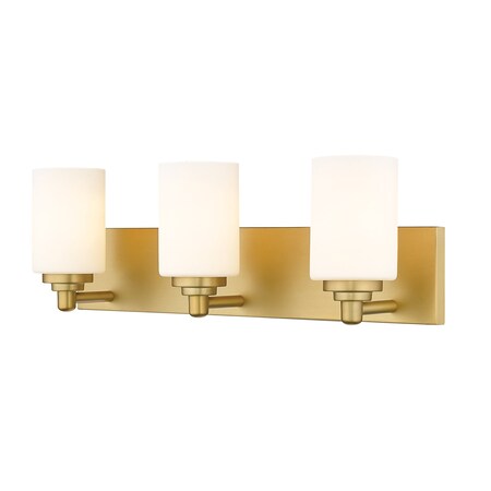 Z-Lite Soledad Vanity, 3-Light, 23 In.W x 6 In.L x 7.5 In.H, Brushed Gold/White 485-3V-BG